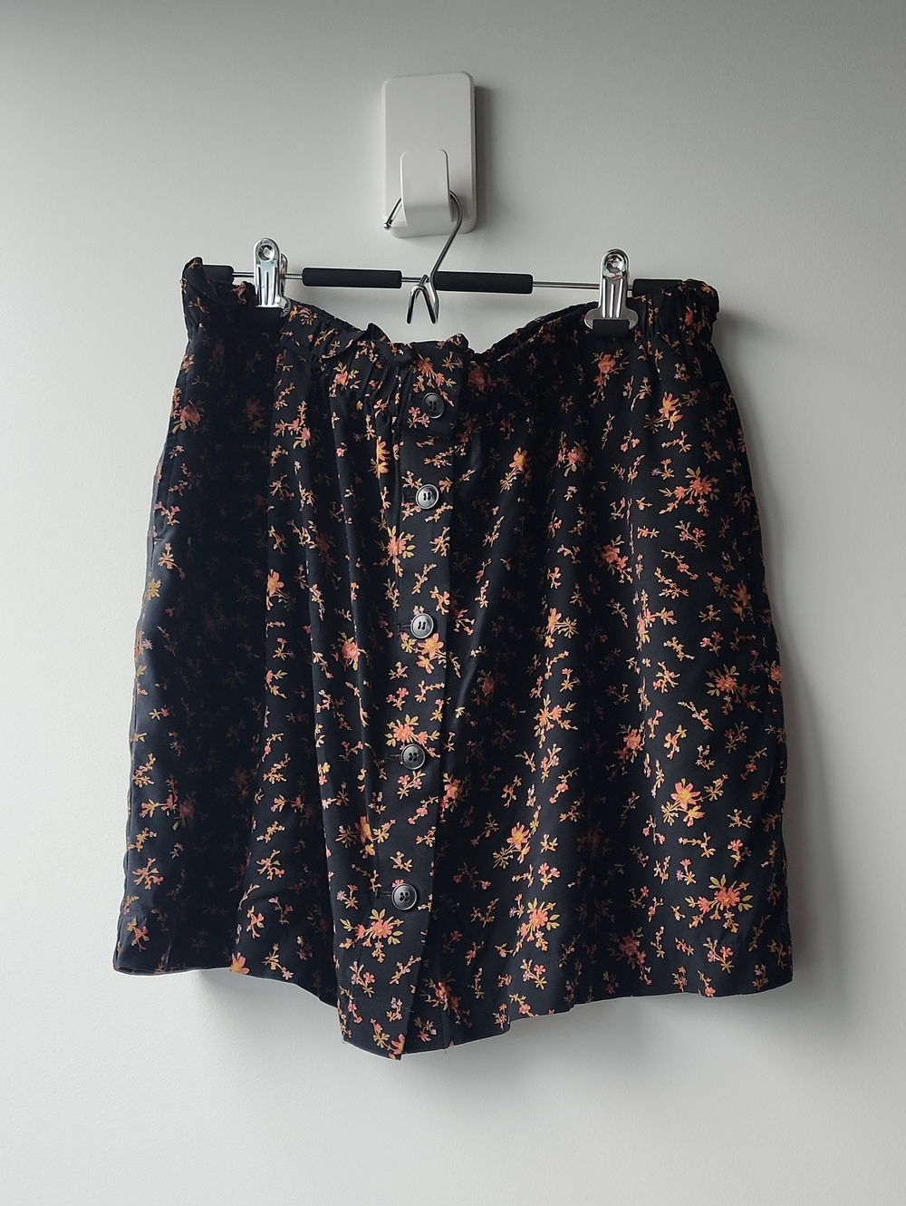 Madewell Floral Print Button Paperbag Elastic Waist Skirt